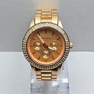 Womens Wristology Rose Gold Faux Chronograph Watch Crystals New Battery